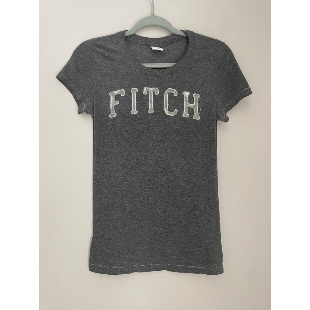 Abercrombie & Fitch M Baby Tee Shirt Top Gray Fabric‎ Letter Y2K Short Sleeve